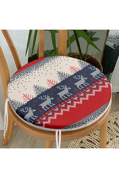 Realhomes Cross Stitch Pattern Christmas Theme Digital Printed Modern Round Zippered Chair Cushion
