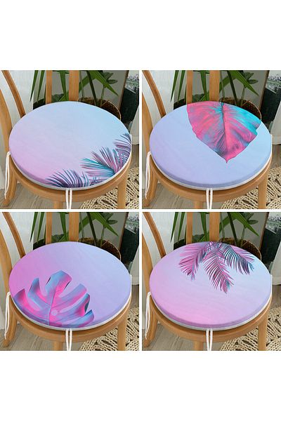 Realhomes 4-Piece Neon Tropical Leaf Patterned Digital Printed Special Design Round Zippered Chair Cushion