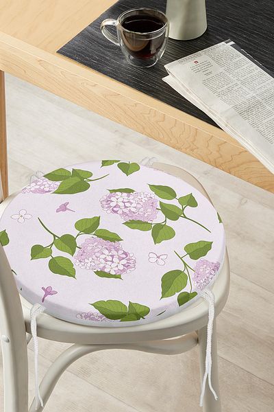 Realhomes Modern Round Zippered Chair Cushion with Green Leafy Flower Pattern on Colorful Background