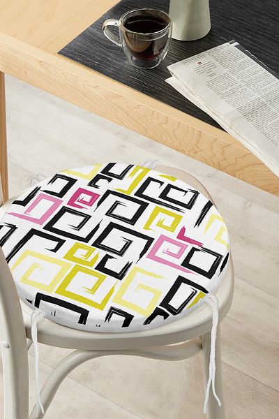 Realhomes Modern Round Zippered Chair Cushion with Colorful Modern Geometric Patterns on White Background