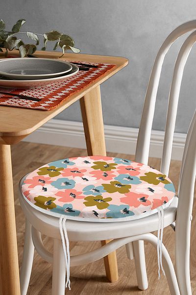 Realhomes Modern Round Zippered Chair Cushion with Colorful Flower Pattern with Onedraw Drawing on Powder Floor