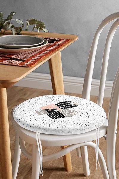 Realhomes Modern Round Zippered Chair Cushion with Black Polka Dot Cactus Pattern on White Background