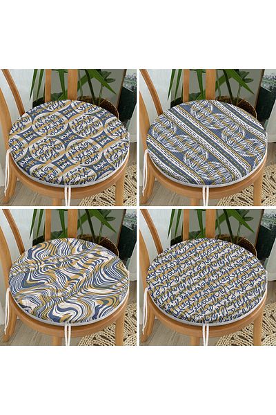 Realhomes 4-Piece Digital Printed Modern Round Zippered Chair Cushion Set with Marbling Art Motif on Denim Floor