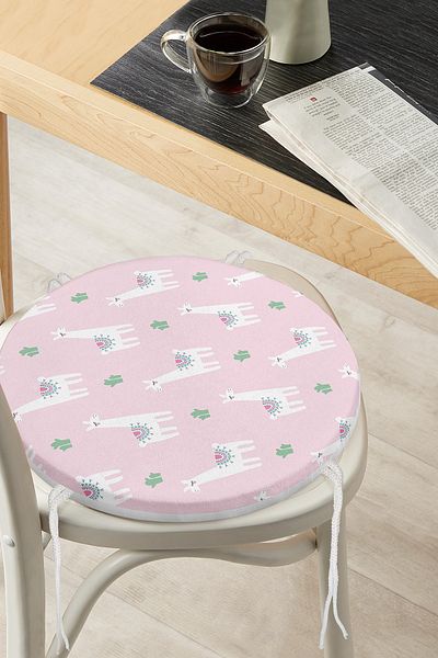 Realhomes Digital Printed Round Zippered Chair Cushion with Cute Giraffe Pattern on Colorful Background
