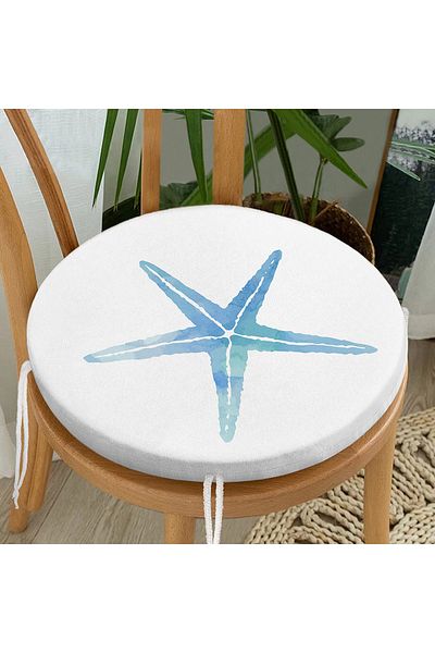 Realhomes Digital Printed Round Zippered Chair Cushion with Colorful Sea Horse Pattern on White Background