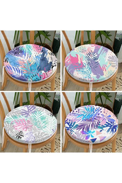 Realhomes 4-Piece Colorful Leaf Tropical Leaf Special Design Digital Printed Round Zippered Chair Cushion