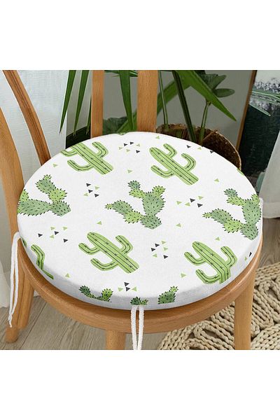 Realhomes Colorful Cactus Patterned Digital Printed Modern Round Zippered Chair Cushion on White Background