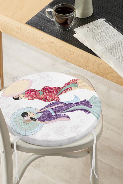Realhomes Japanese Female Figure in Traditional Clothes Special Design Modern Round Zippered Chair Cushion