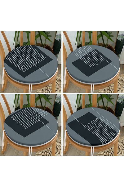 Realhomes Set of 4 Light Smoke Colored Digital Printed Round Zippered Chair Cushions with Onedraw Drawing