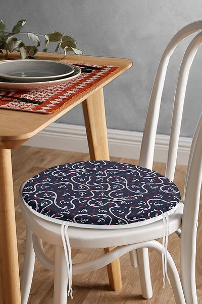 Realhomes Digital Printed Modern Round Zippered Chair Cushion with Anchor and Rope Pattern on Colorful Floor