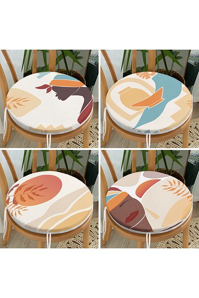 Realhomes Set of 4 Colorful Women's African Patterned Round Zippered Chair Cushion with Onedraw Drawing on the Floor