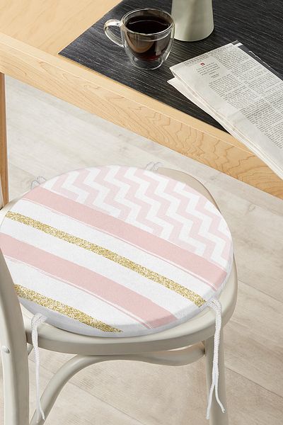 Realhomes Modern Round Zippered Chair Cushion with Gold Detailed Geometric Drawing on Colorful Background