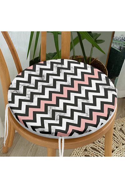 Realhomes Colorful Geometric Zigzag Pattern Digital Printed Round Zippered Chair Cushion with Marble Floor