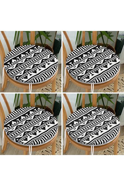 Realhomes 4-Piece Special Design Scandinavian Design Digital Printed Round Zippered Chair Cushion Set