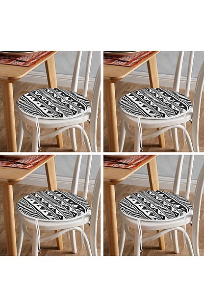 Realhomes 4-Piece Special Design Scandinavian Design Digital Printed Round Zippered Chair Cushion Set