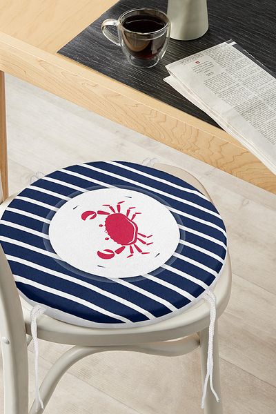 Realhomes Digital Printed Modern Round Zippered Chair Cushion with Colorful Crab Pattern on White Background