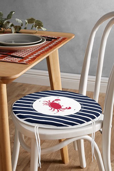 Realhomes Digital Printed Modern Round Zippered Chair Cushion with Colorful Crab Pattern on White Background