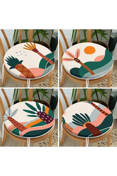 Realhomes Set of 4 Round Zippered Chair Cushions with Onedraw Drawing on Colorful Floor