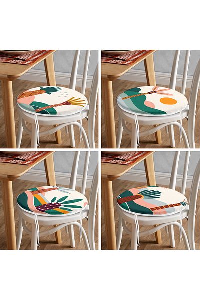Realhomes Set of 4 Round Zippered Chair Cushions with Onedraw Drawing on Colorful Floor