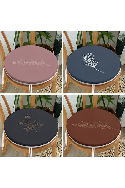 Realhomes Set of 4 Round Zippered Chair Cushions with Onedraw Drawing on Colorful Floor