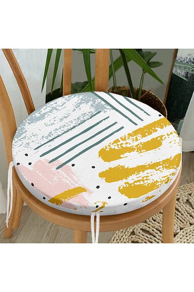 Realhomes White Floor Abstract Water Paint Drawing Special Design Digital Printed Round Zippered Chair Cushion
