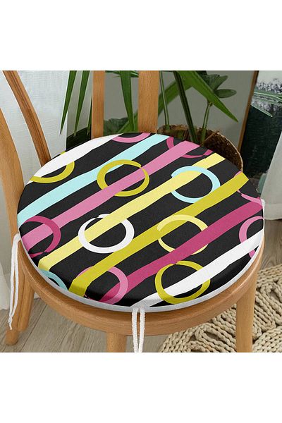 Realhomes Modern Striped Colorful Polka Dot Modern Round Zippered Chair Cushion on Black Background