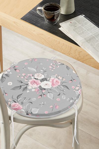 Realhomes Modern Round Zippered Chair Cushion with Flamingo Pattern and Leaf Motif on Colorful Background