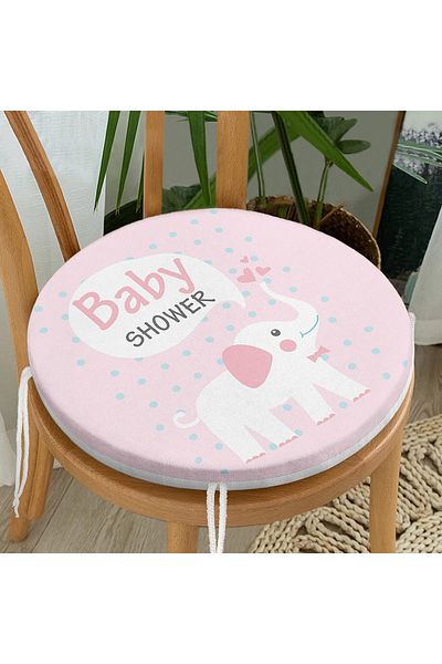 Realhomes Pink Floored Baby Shower Themed Special Designed Children's Room Round Zippered Chair Cushion