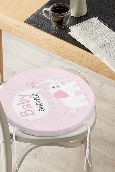 Realhomes Pink Floored Baby Shower Themed Special Designed Children's Room Round Zippered Chair Cushion