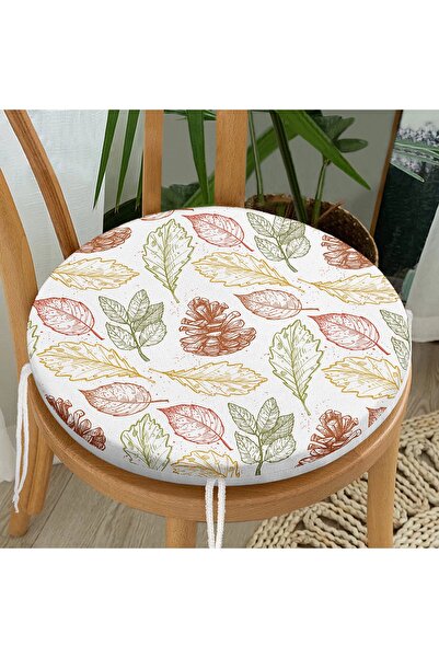 Realhomes Beyaz Zemin Üzerinde Sonbahar Yapraklı Kozalak Desenli Modern Yuvar...