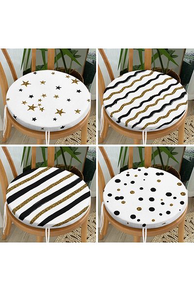 Realhomes Set of 4 Round Zippered Chair Cushions with Gold Detail on White Background