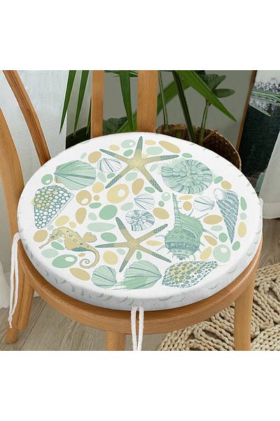 Realhomes Digital Printed Modern Round Zippered Chair Cushion with Starfish Pattern on White Background