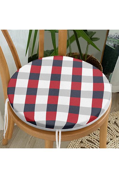 Realhomes Colorful Geometric Patterned Digital Printed Round Zippered Chair Cushion on White Background