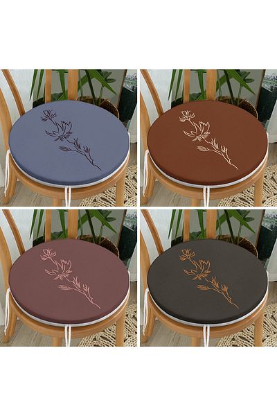 Realhomes Set of 4 Colorful Floor Onedraw Floral Drawing Digital Printed Round Zippered Chair Cushions