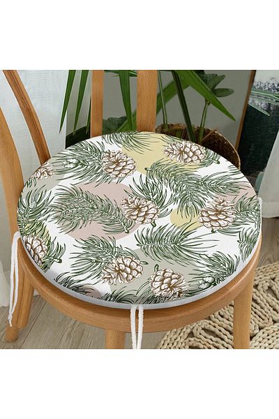 Realhomes White Background Colored Polka Dot Autumn Leaf Digital Printed Round Zippered Chair Cushion