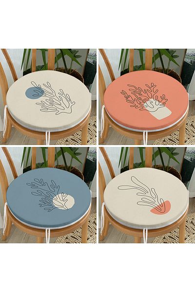 Realhomes Set of 4 Colorful Floor Seaweed Drawing Digital Printed Round Zippered Chair Cushions