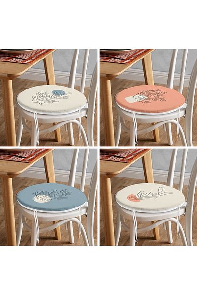 Realhomes Set of 4 Colorful Floor Seaweed Drawing Digital Printed Round Zippered Chair Cushions