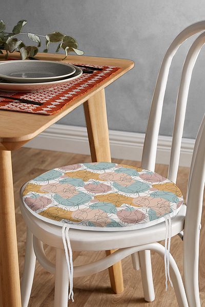Realhomes Blue And Brown Polka Dot Floor Pencil Drawing Flower Motif Round Zippered Chair Cushion