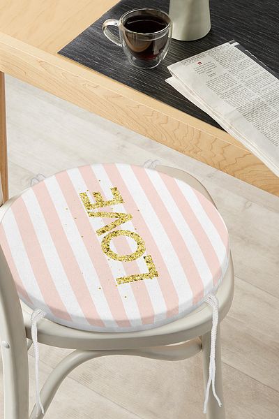 Realhomes Modern Round Zippered Chair Cushion with Colorful Stripes and Gold Detail on White Background