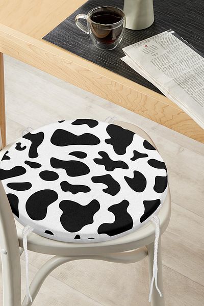 Realhomes Black Geometric Patterned Digital Printed Round Zippered Chair Cushion on White Background