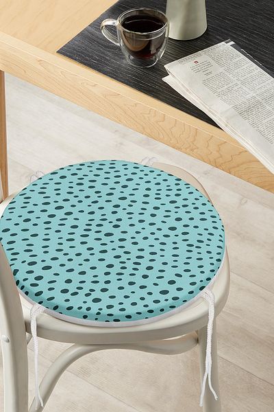 Realhomes Black Polka Dot Patterned Digital Printed Round Zippered Chair Cushion on Colorful Background