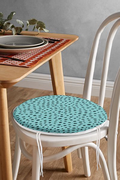 Realhomes Black Polka Dot Patterned Digital Printed Round Zippered Chair Cushion on Colorful Background