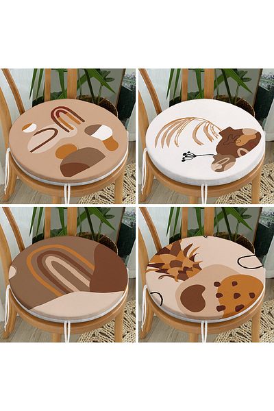 Realhomes Set of 4 Round Zippered Chair Cushions with Onedraw Drawing on Colorful Floor