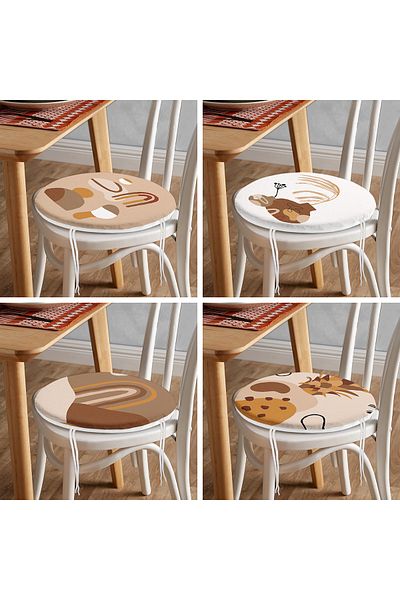 Realhomes Set of 4 Round Zippered Chair Cushions with Onedraw Drawing on Colorful Floor