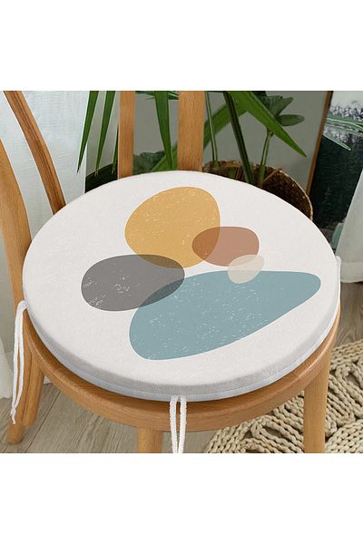 Realhomes Oval Patterned Modern Round Zippered Chair Cushion with Onedraw Drawing on Colorful Background