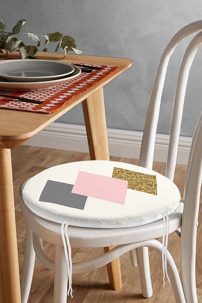 Realhomes Colorful Geometric Patterned Digital Printed Round Zippered Chair Cushion on Colorful Floor