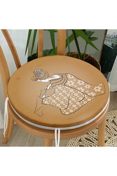 Realhomes Traditional Japanese Female Figure Digital Printed Special Design Round Zippered Chair Cushion