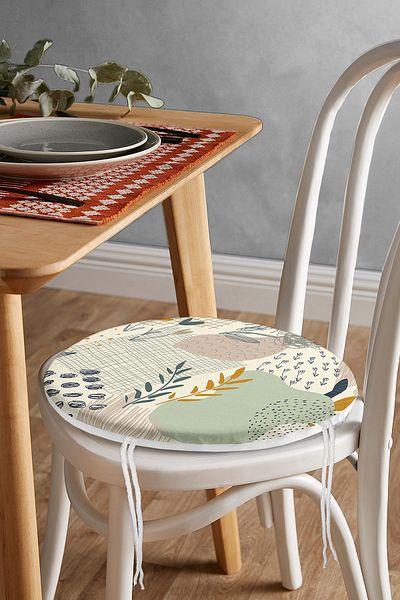 Realhomes Abstract Floral Patterned Digital Printed Special Colored Round Zippered Chair Cushion