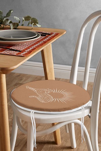 Realhomes Modern Round Zippered Chair Cushion with Onedraw Drawing Sun Pattern on Pastel Background