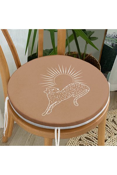 Realhomes Modern Round Zippered Chair Cushion with Onedraw Drawing Sun Pattern on Pastel Background